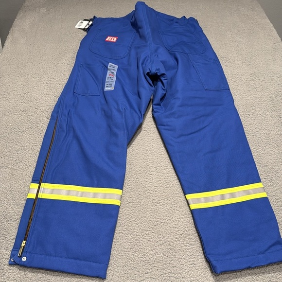 Carhartt Men's Flame-Resistant Striped Duck Bib Overall Unlined Blue Work 34x32 - Picture 6 of 9